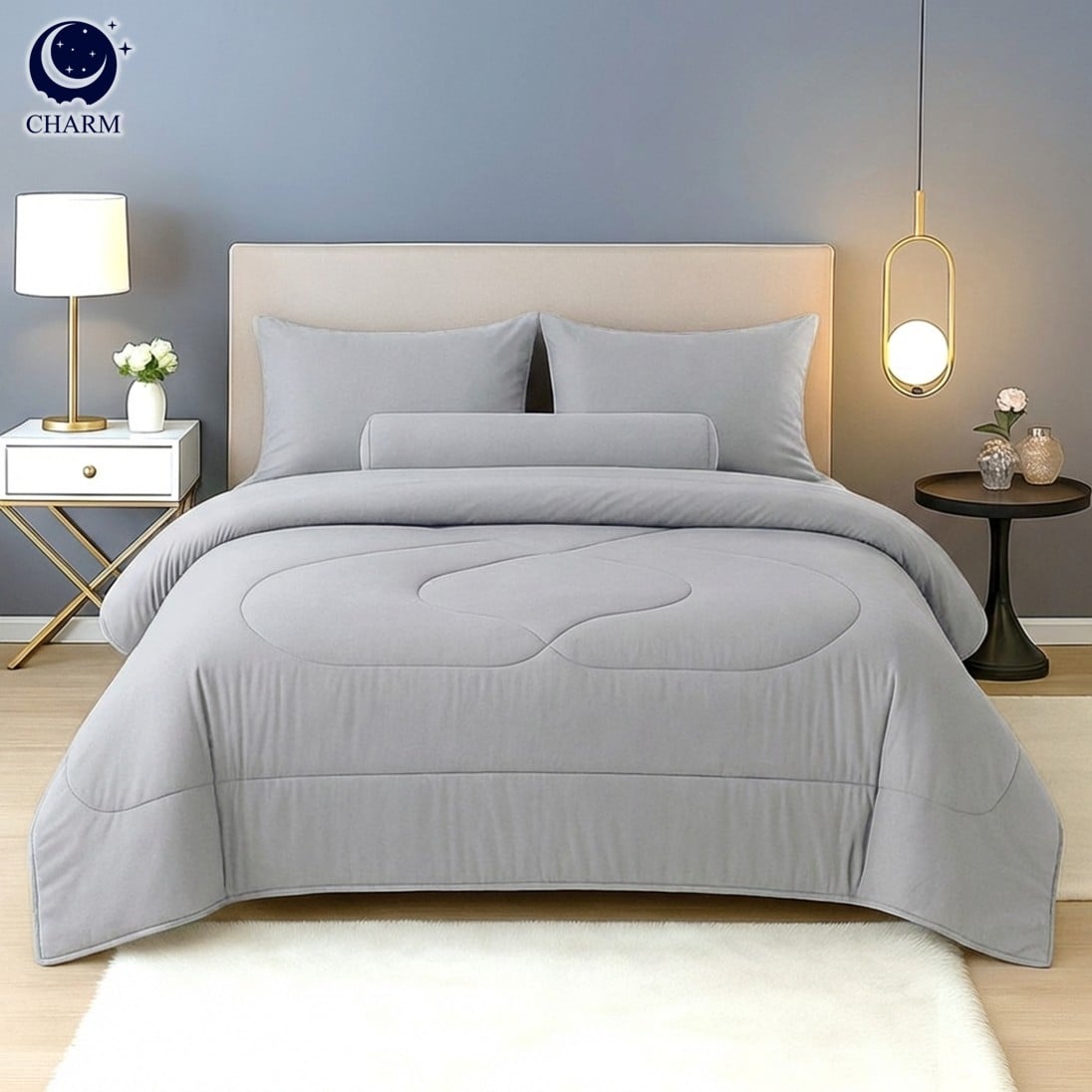 ชุดผ้าปูที่นอน 6 ฟุต 6 ชิ้น CHARM รุ่น CLASSIC ลาย LIGHT GREY_6